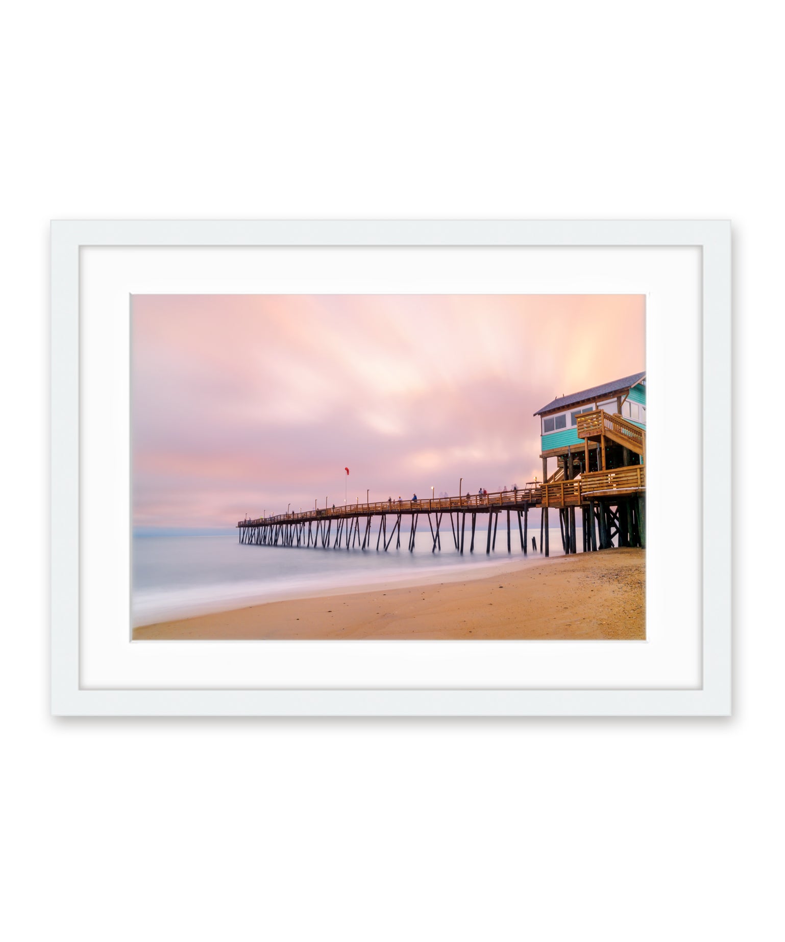 outer banks, avalon pier north carolina, sunrise beach photography by wright and roam, white wood frame