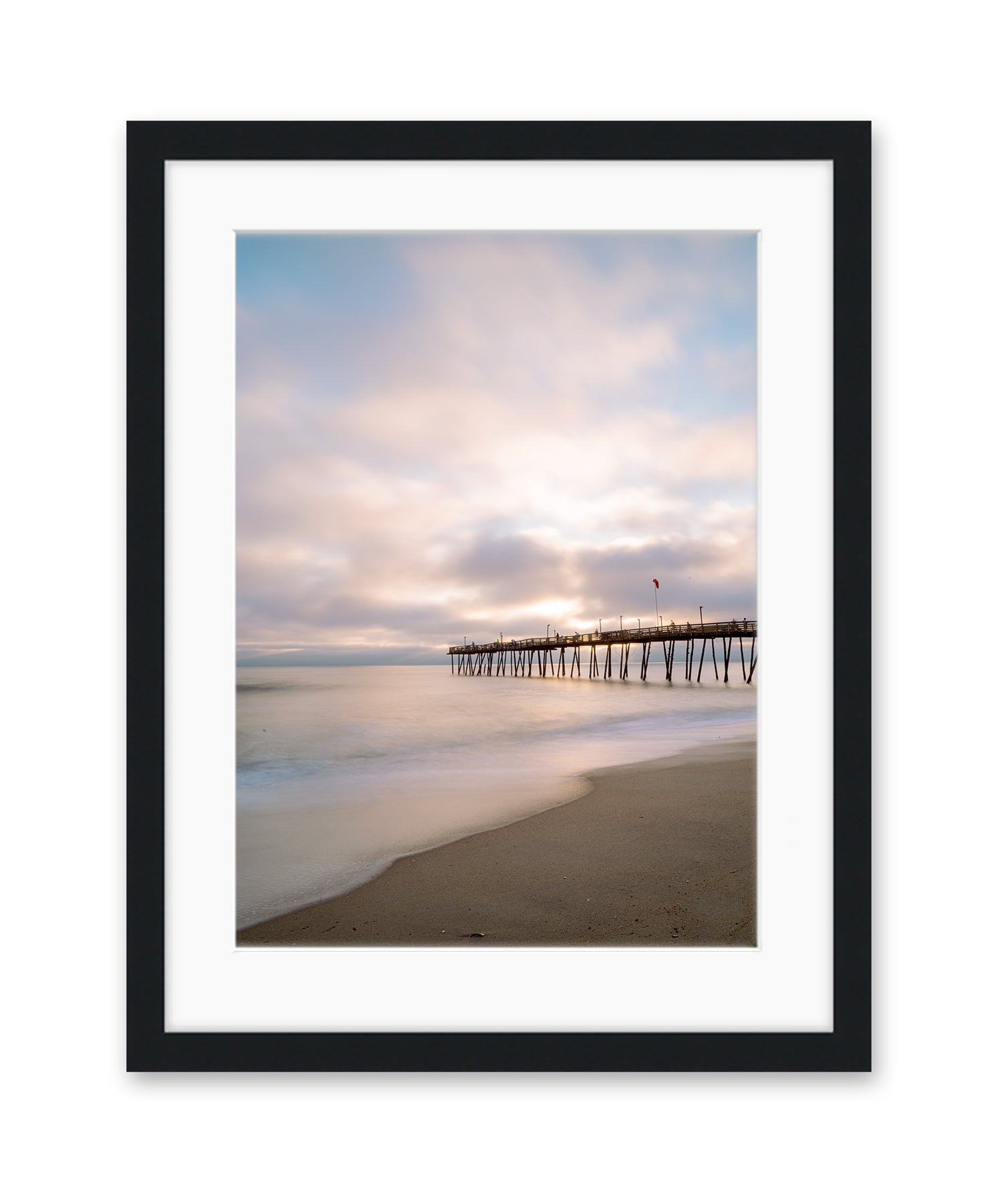 outer banks, avalon pier photograph, pastel beach wall art print by Wright and Roam, Black Wood Frame