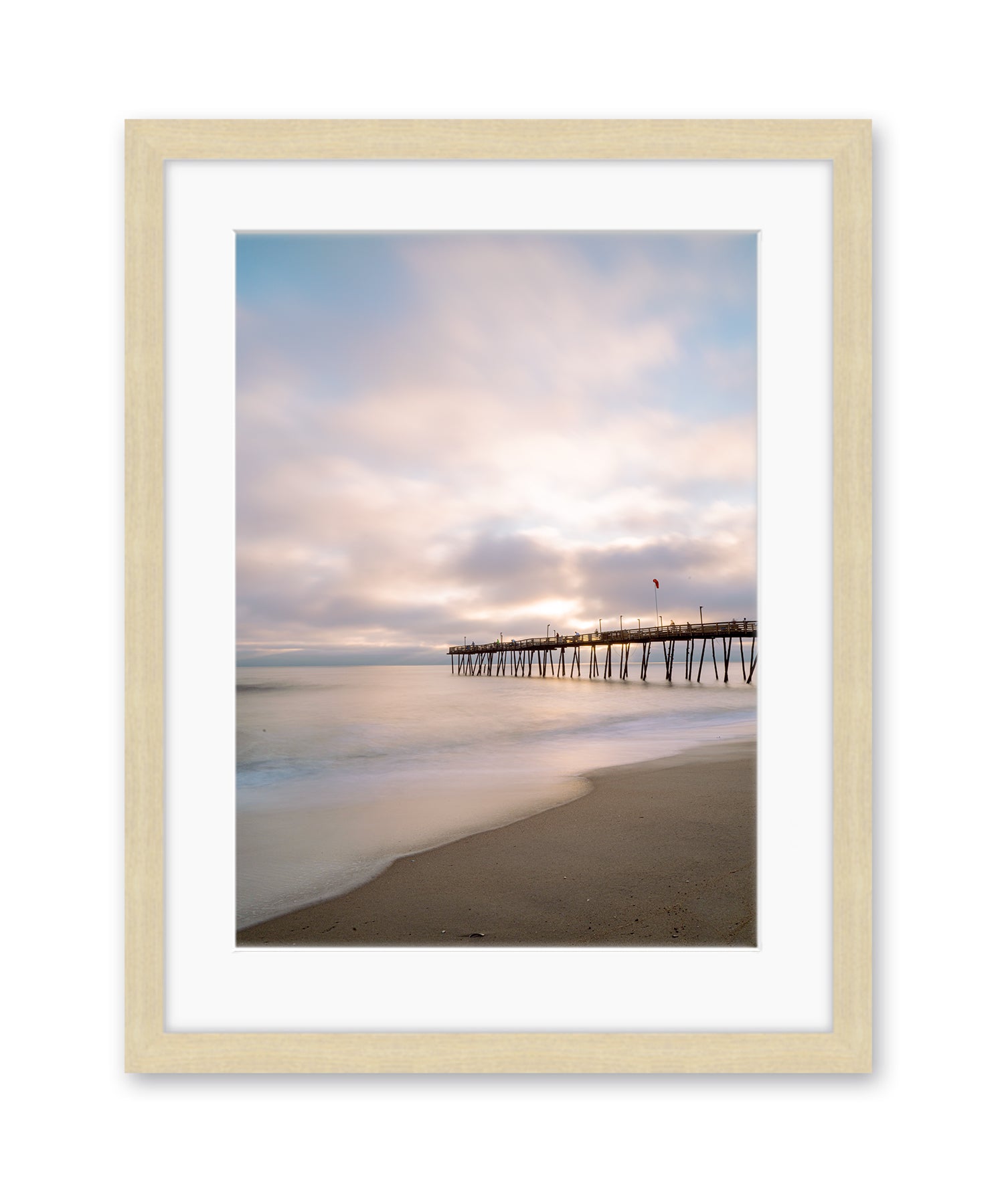 outer banks, avalon pier photograph, pastel beach wall art print by Wright and Roam, Wood Frame