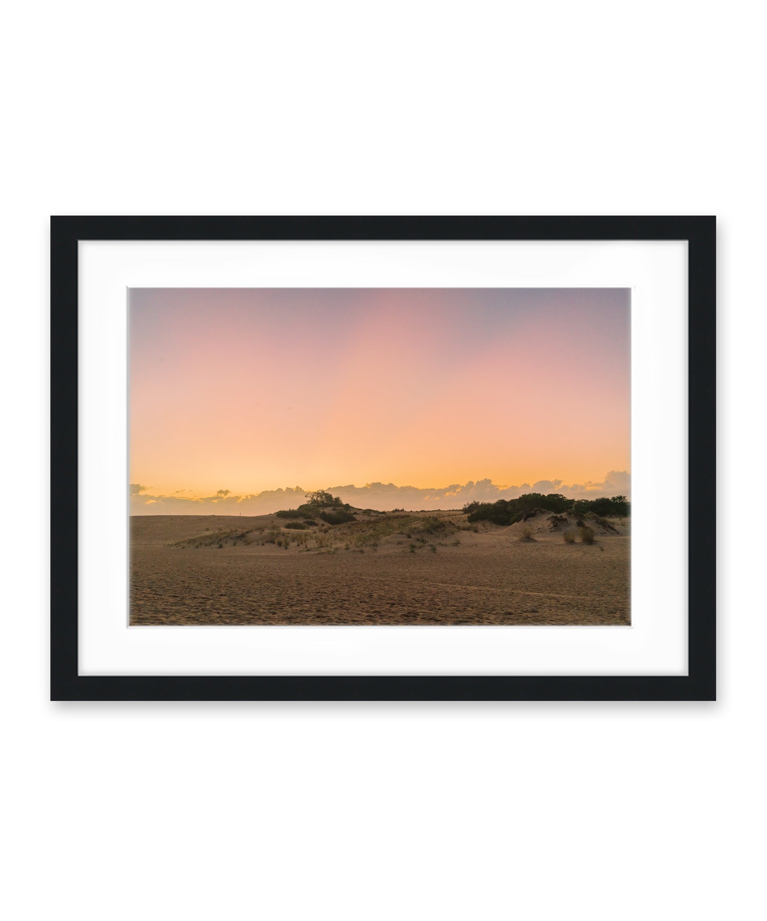 outer banks, jockeys ridge sunset dunes photograph by wright and roam, black frame