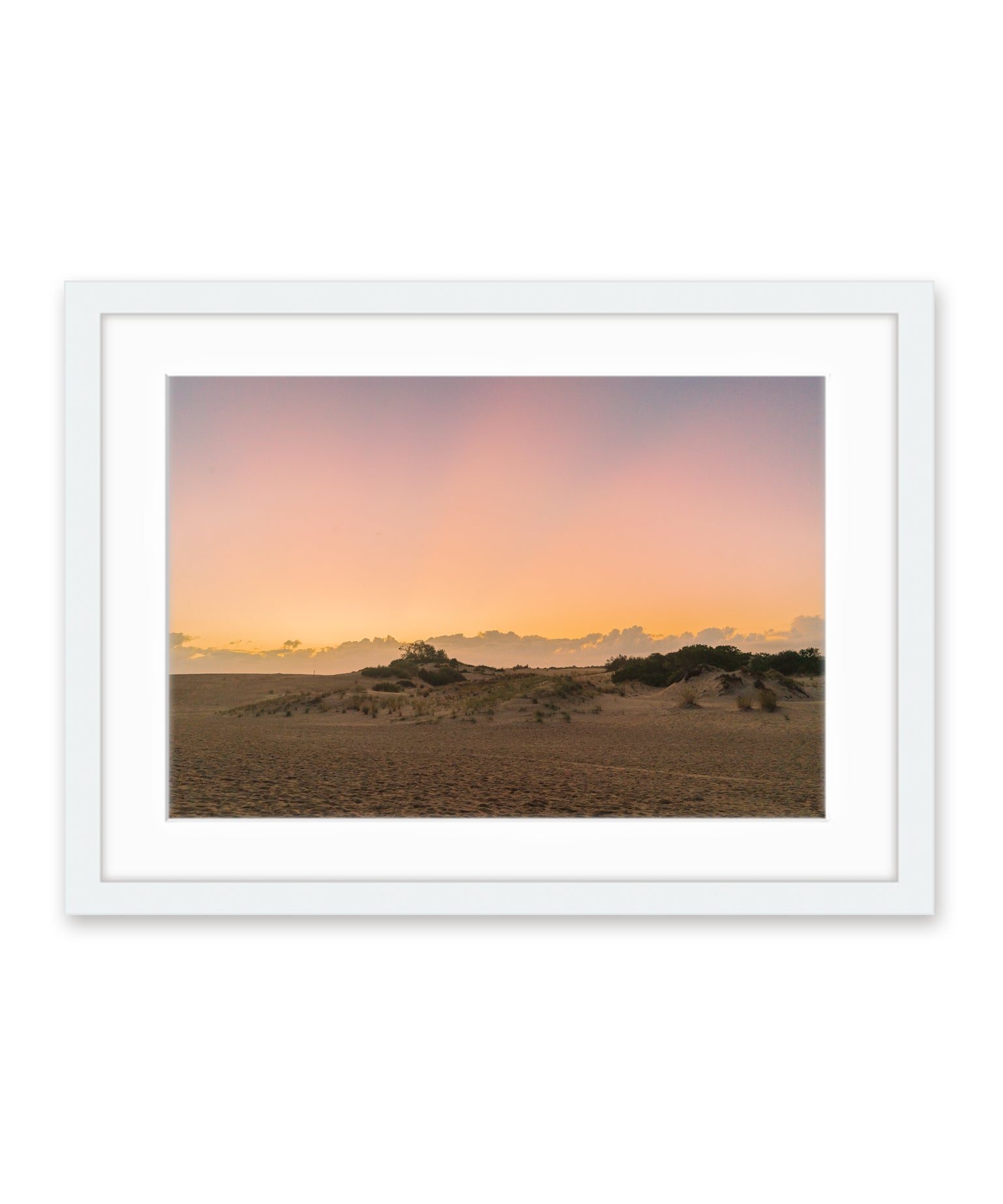 outer banks, jockeys ridge sunset dunes photograph by wright and roam, white frame