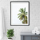 bathroom, washroom featuring palm tree photograph with black frame