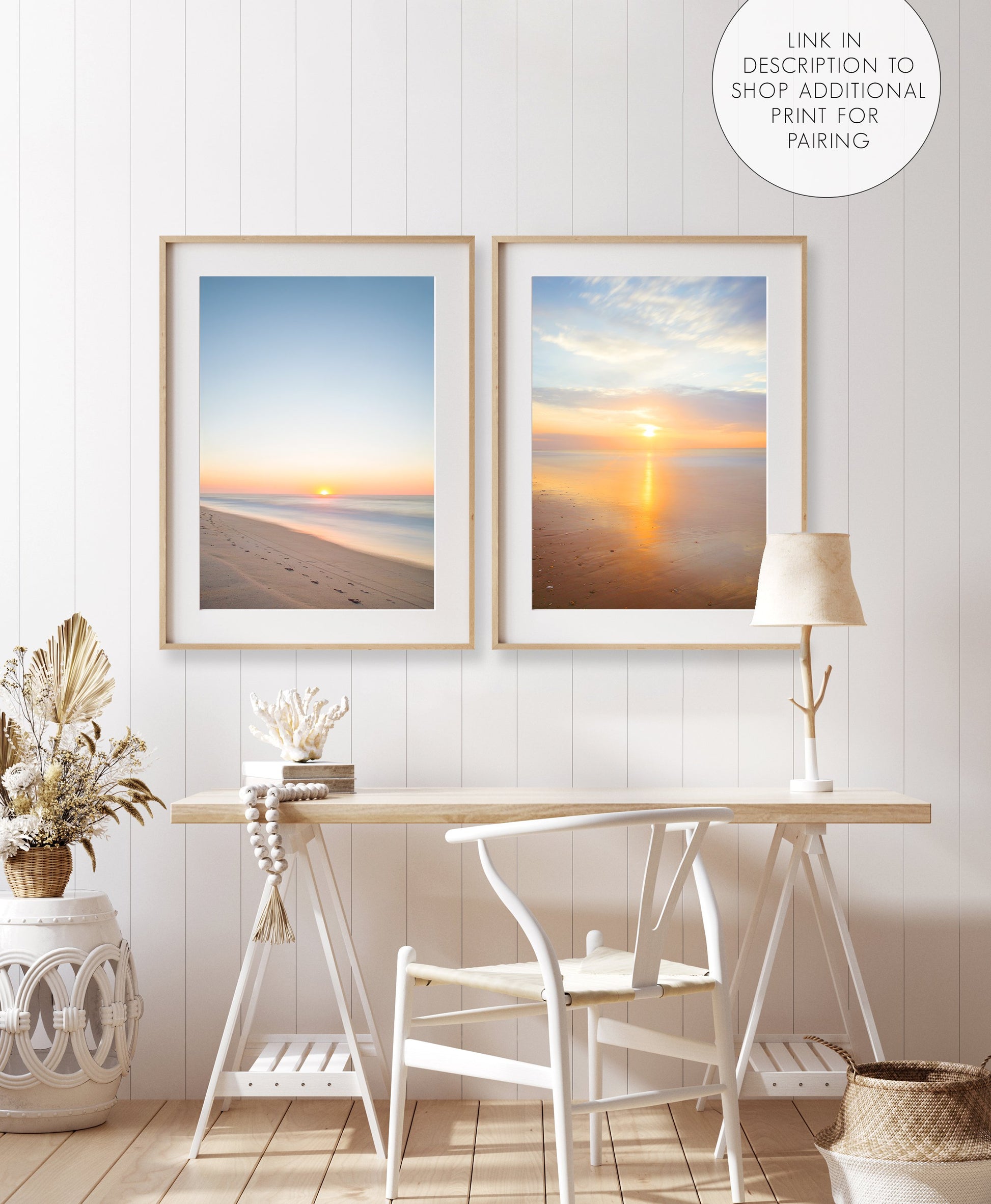 boho office decor, 2 framed sunrise beach prints