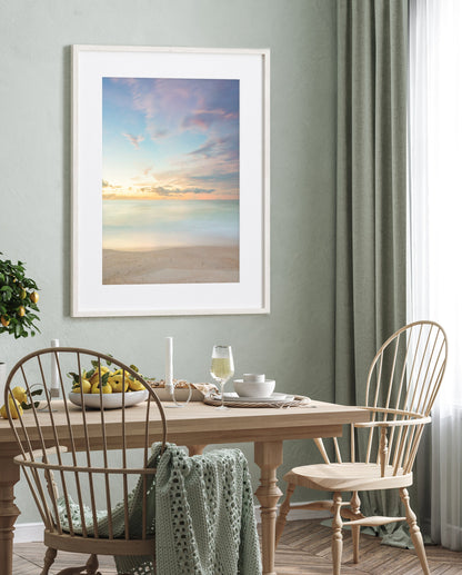 dining room decor with calming blue beach photograph art print