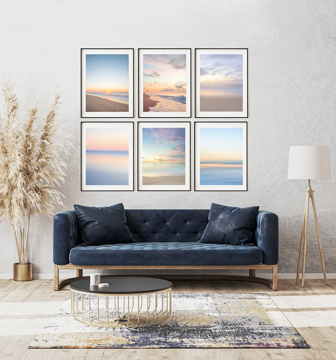 Gallery Wall, Set of Six Abstract Beach Prints, Living Room Decor