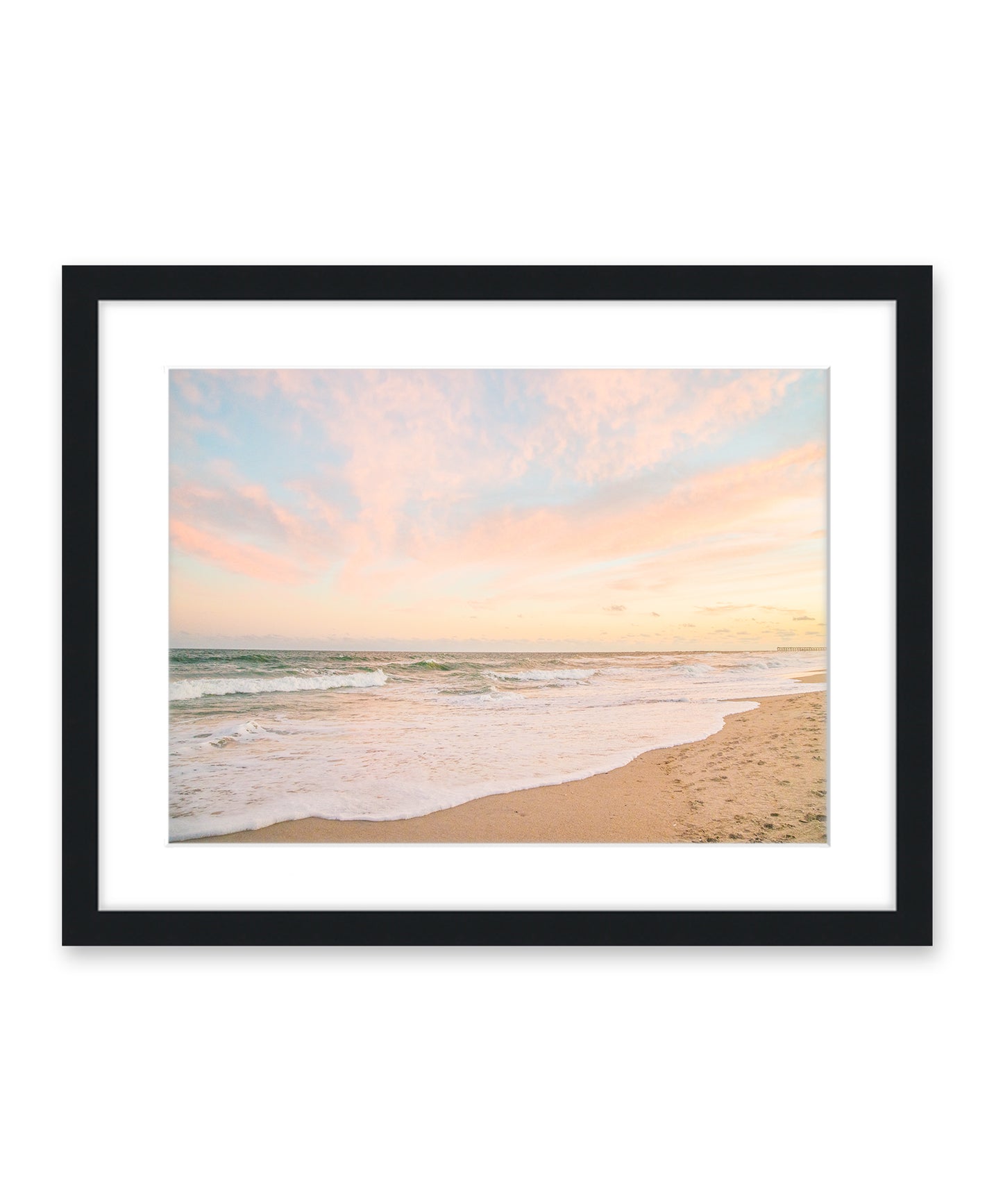 Pastel Warm Sunset on Wrightsville Beach Photograph with Black Frame by Wright and Roam