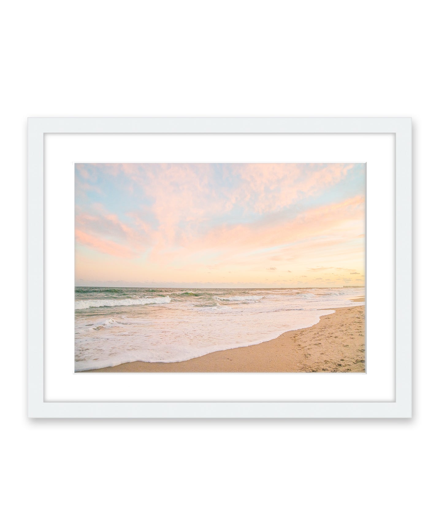 Pastel Warm Sunset on Wrightsville Beach Photograph with White Frame by Wright and Roam