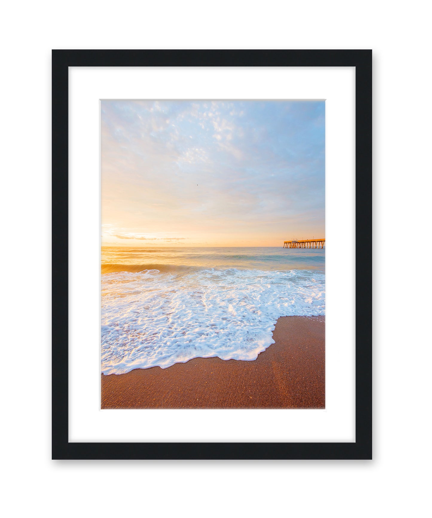 Blue Pastel Sunrise Wrightsville Beach Photograph, Black Frame by Wright and Roam