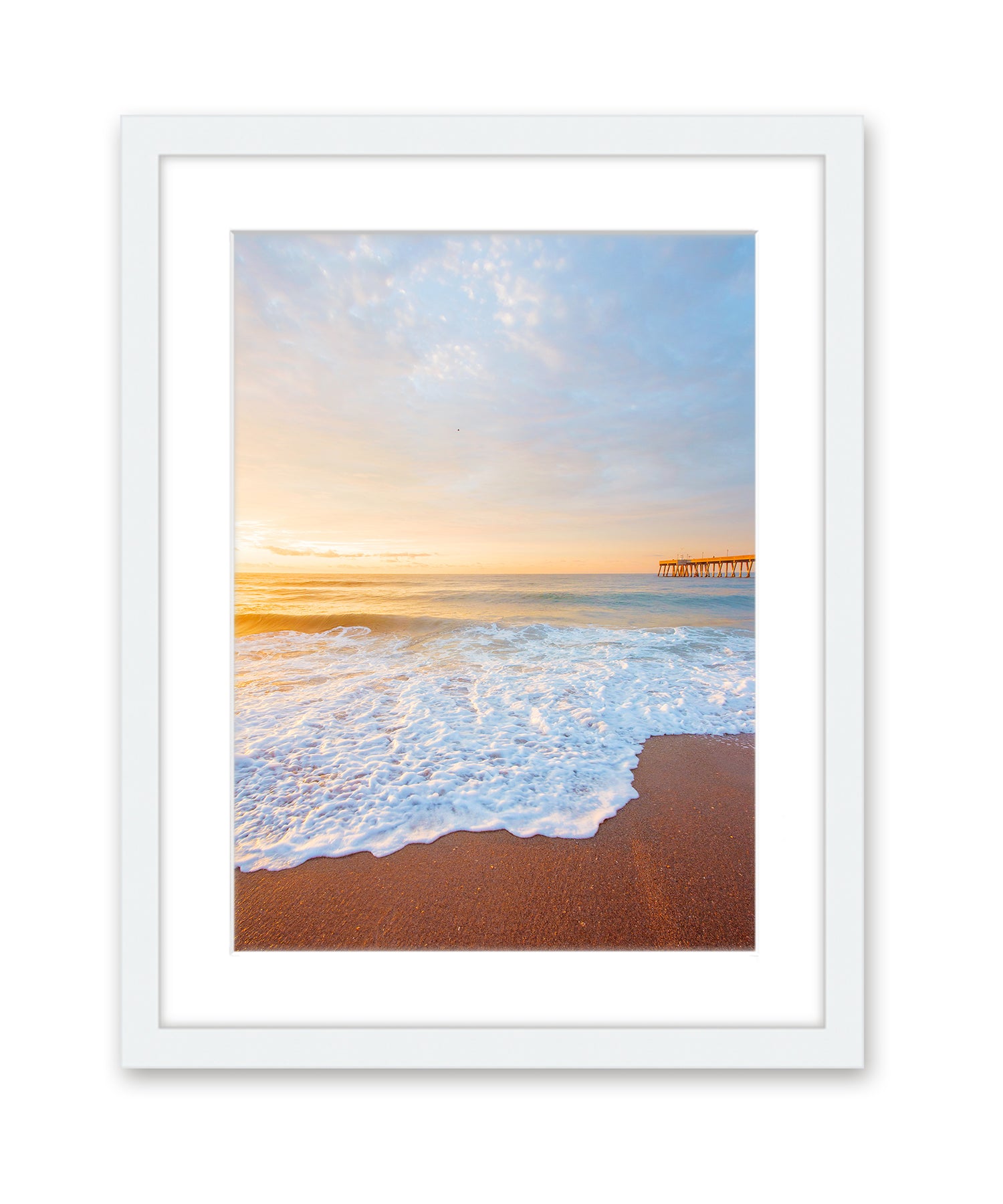Blue Pastel Sunrise Wrightsville Beach Photograph, White Frame by Wright and Roam