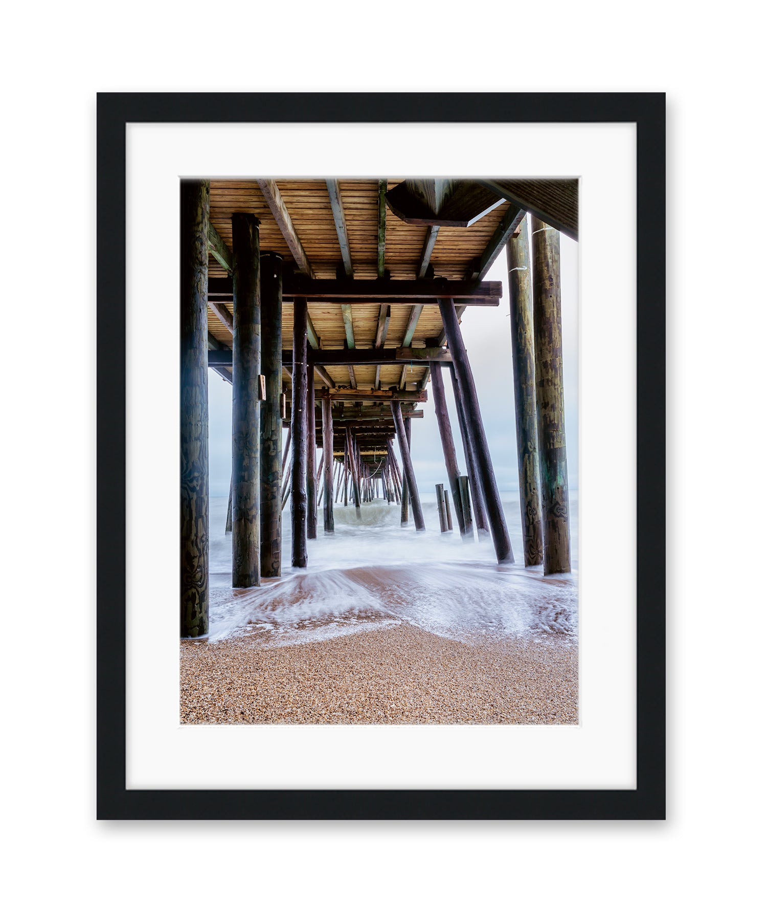 outer banks, avalon pier photograph art print by Wright and Roam, black frame
