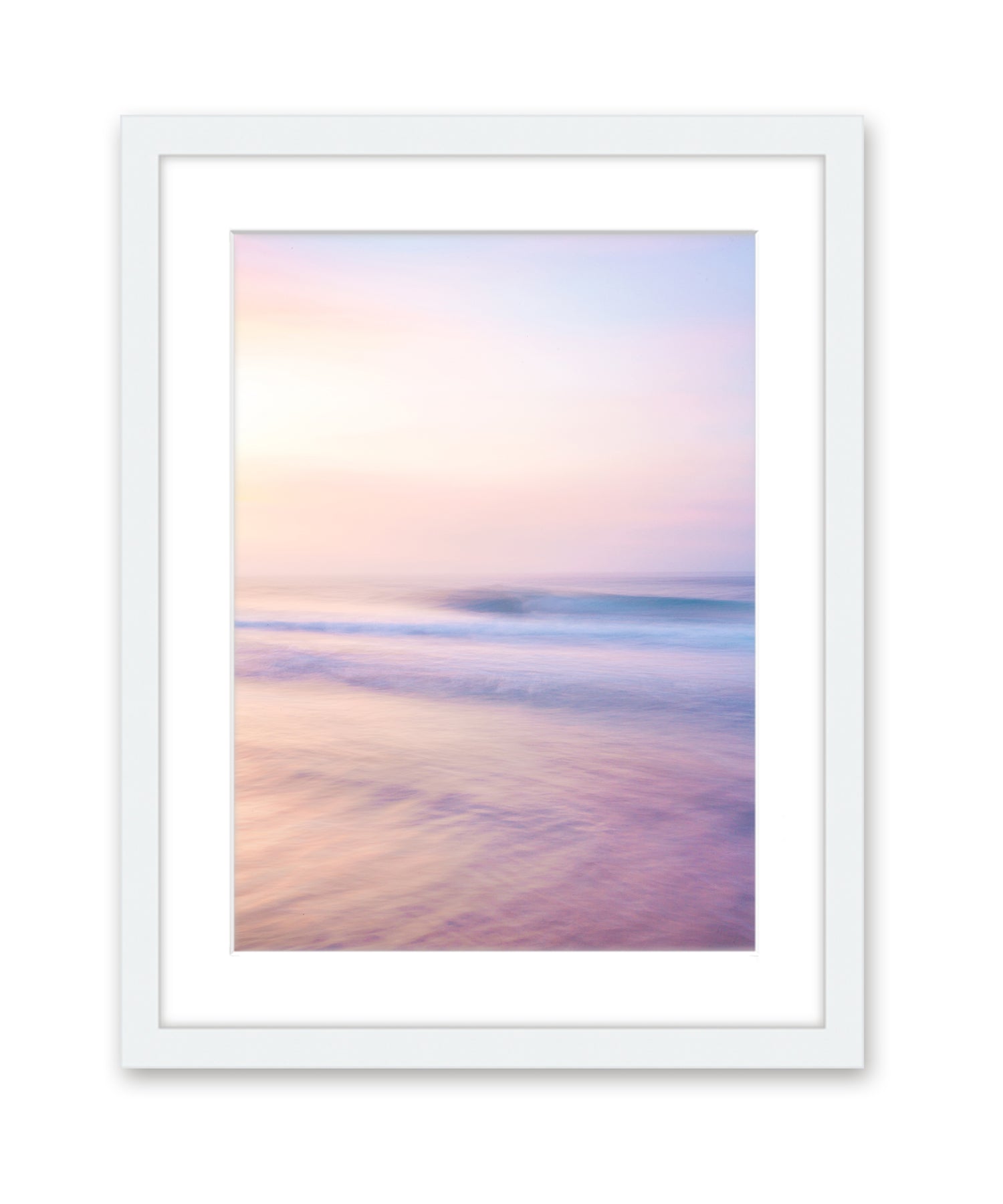 Pastel Pink and Purple Abstract Minimal Art Print, Beach Photograph, White Frame by Wright and Roam