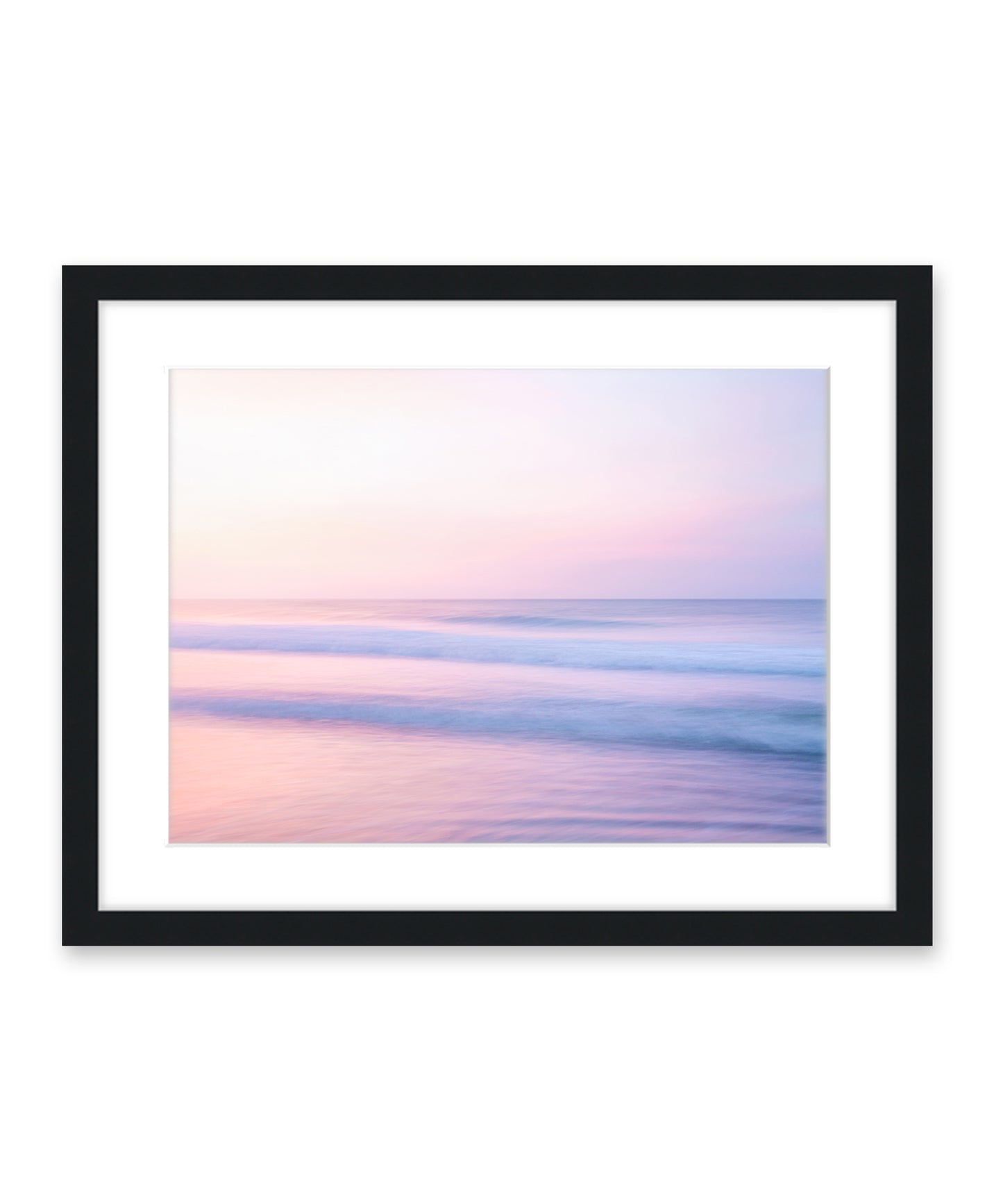 pastel pink abstract minimal ocean waves beach photograph, black frame by Wright and Roam