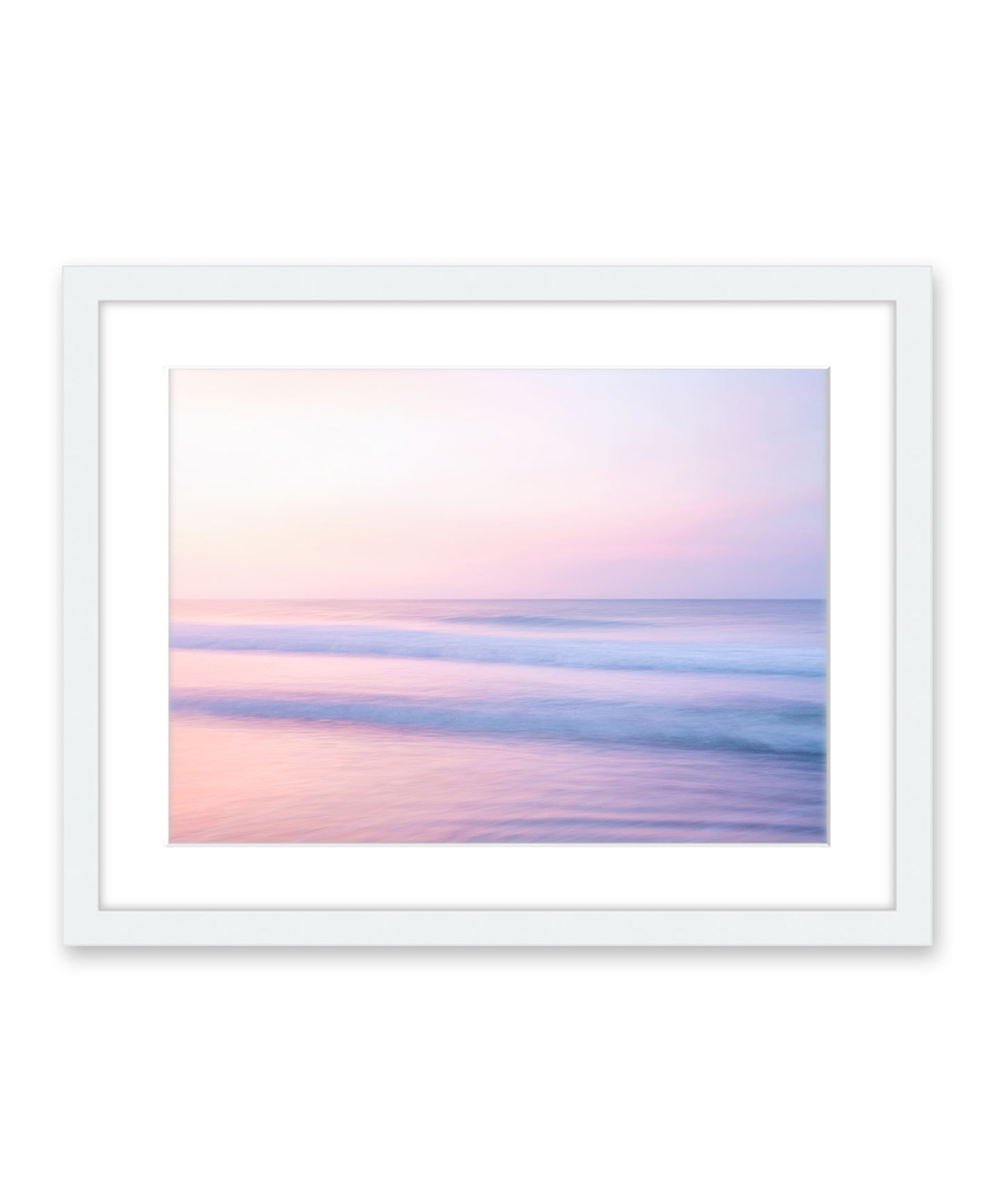 pastel pink abstract minimal ocean waves beach photograph, white frame by Wright and Roam