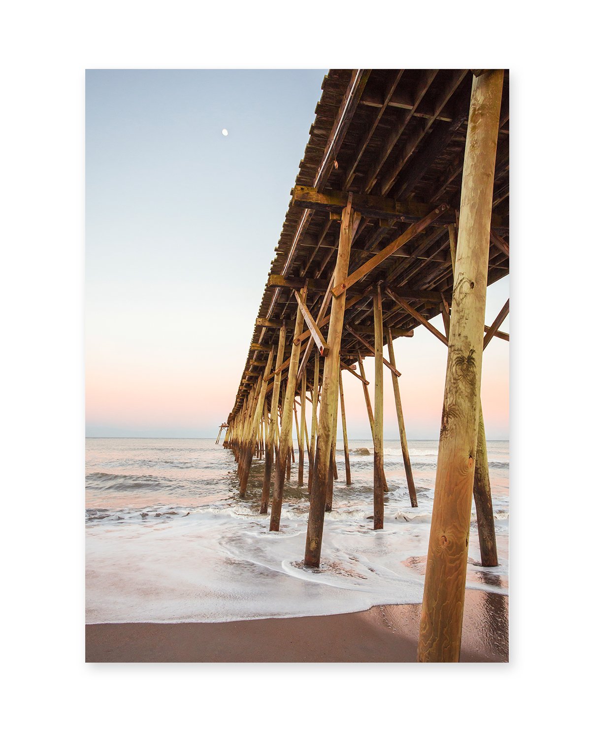 warm pier sunset beach print, wright and roam