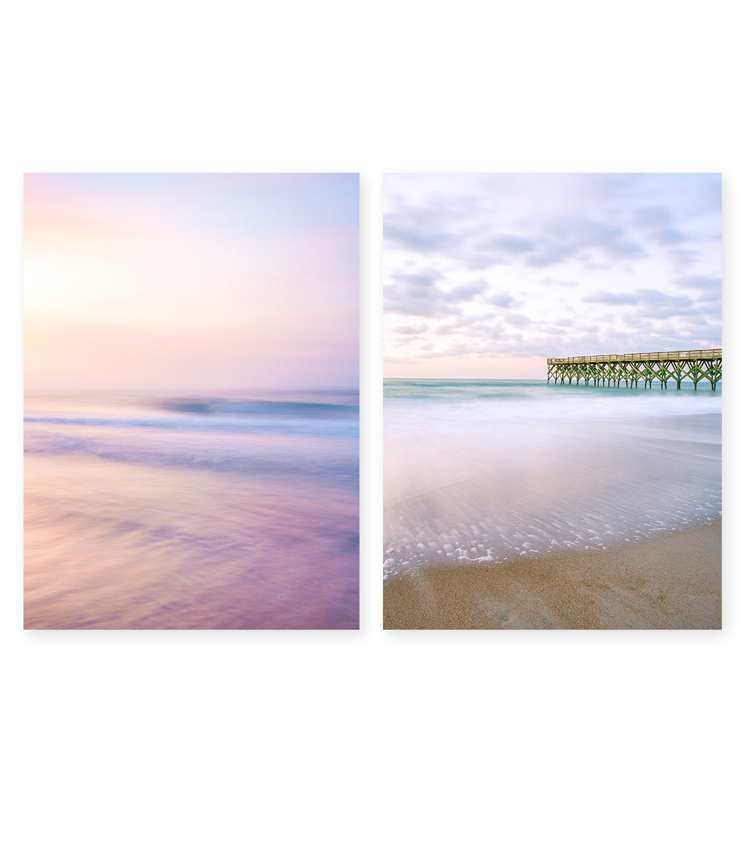 set of 2 pastel pink sunrise beach prints by Wright and Roam