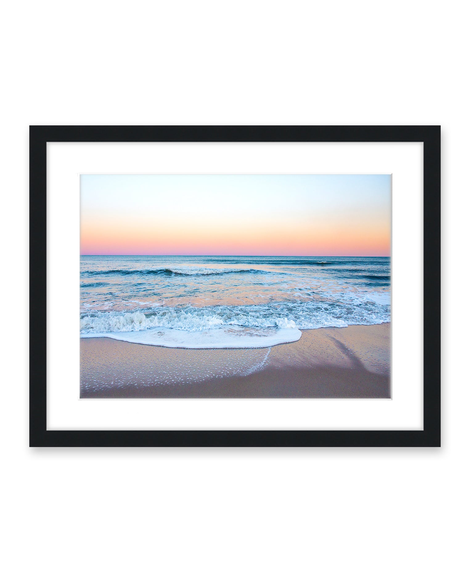 blue rainbow sunset beach photograph, black frame, by Wright and Roam