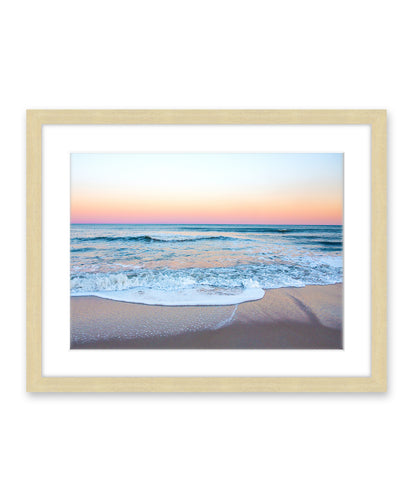 blue rainbow sunset beach photograph, natural wood frame, by Wright and Roam