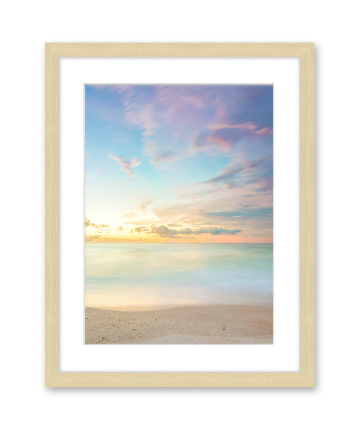 Pastel Abstract Sunrise Wrightsville Beach Photograph, Natural Wood Frame by Wright and Roam
