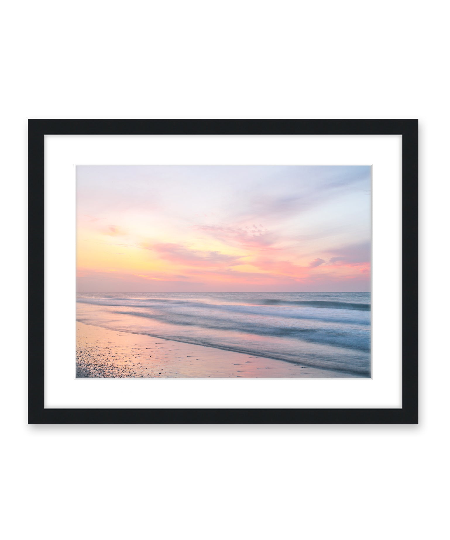 abstract pastel sunrise beach photograph, black frame by Wright and Roam