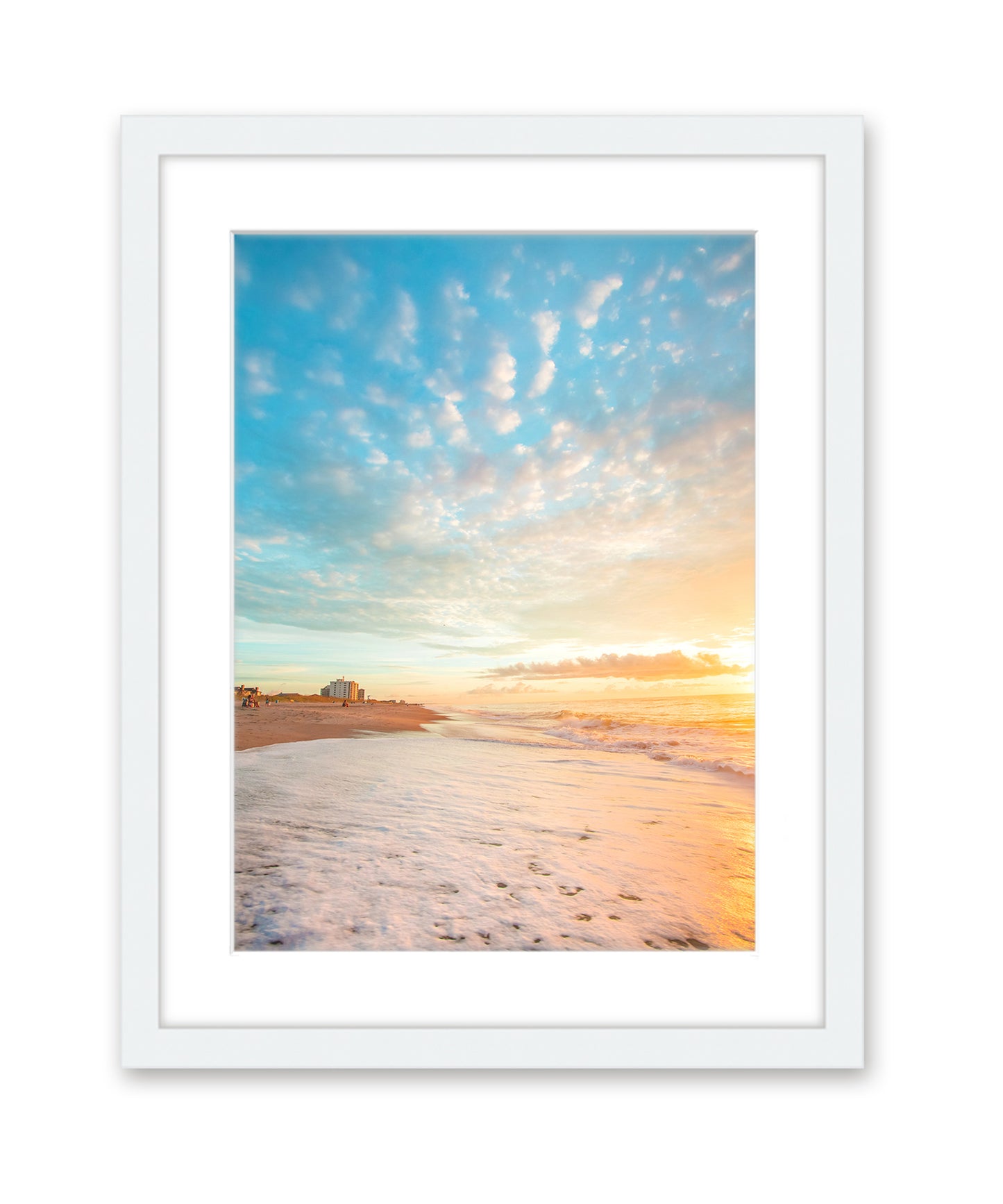 Sunrise Beach Print White Wood Frame by Wright and Roam