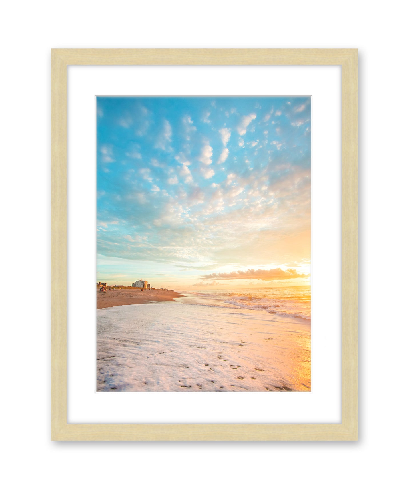 Sunrise Beach Print Natural Wood Frame by Wright and Roam