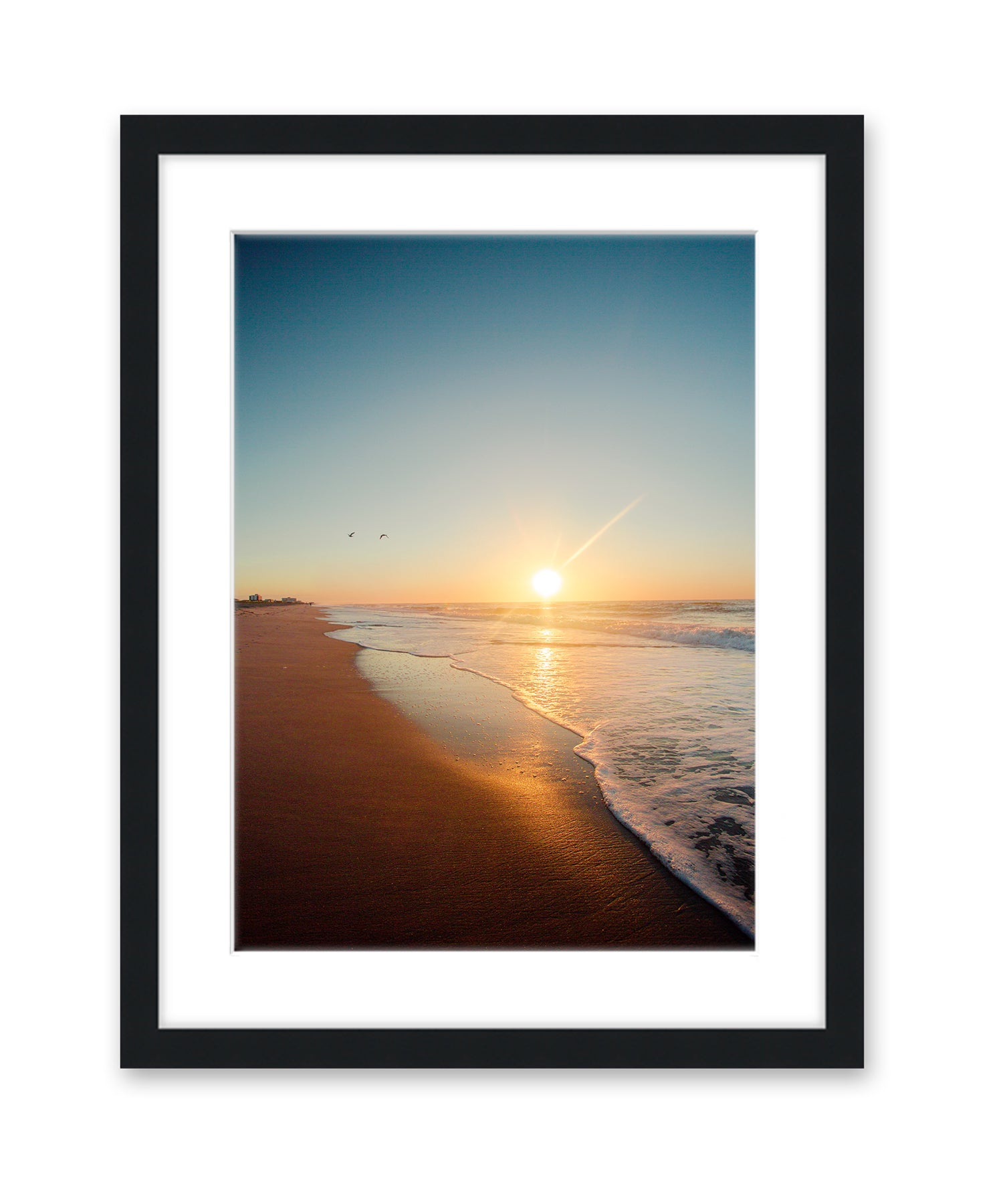 Blue and Yellow Sunrise Wrightsville Beach Photograph, Black Frame by Wright and Roam