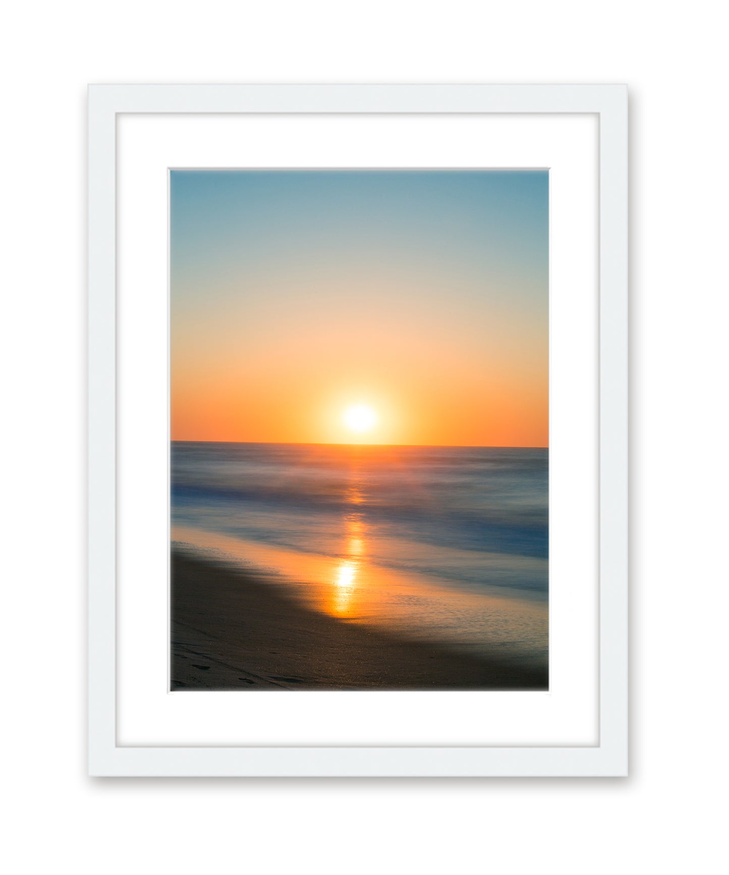 sunrise beach print, white frame by wright and roam