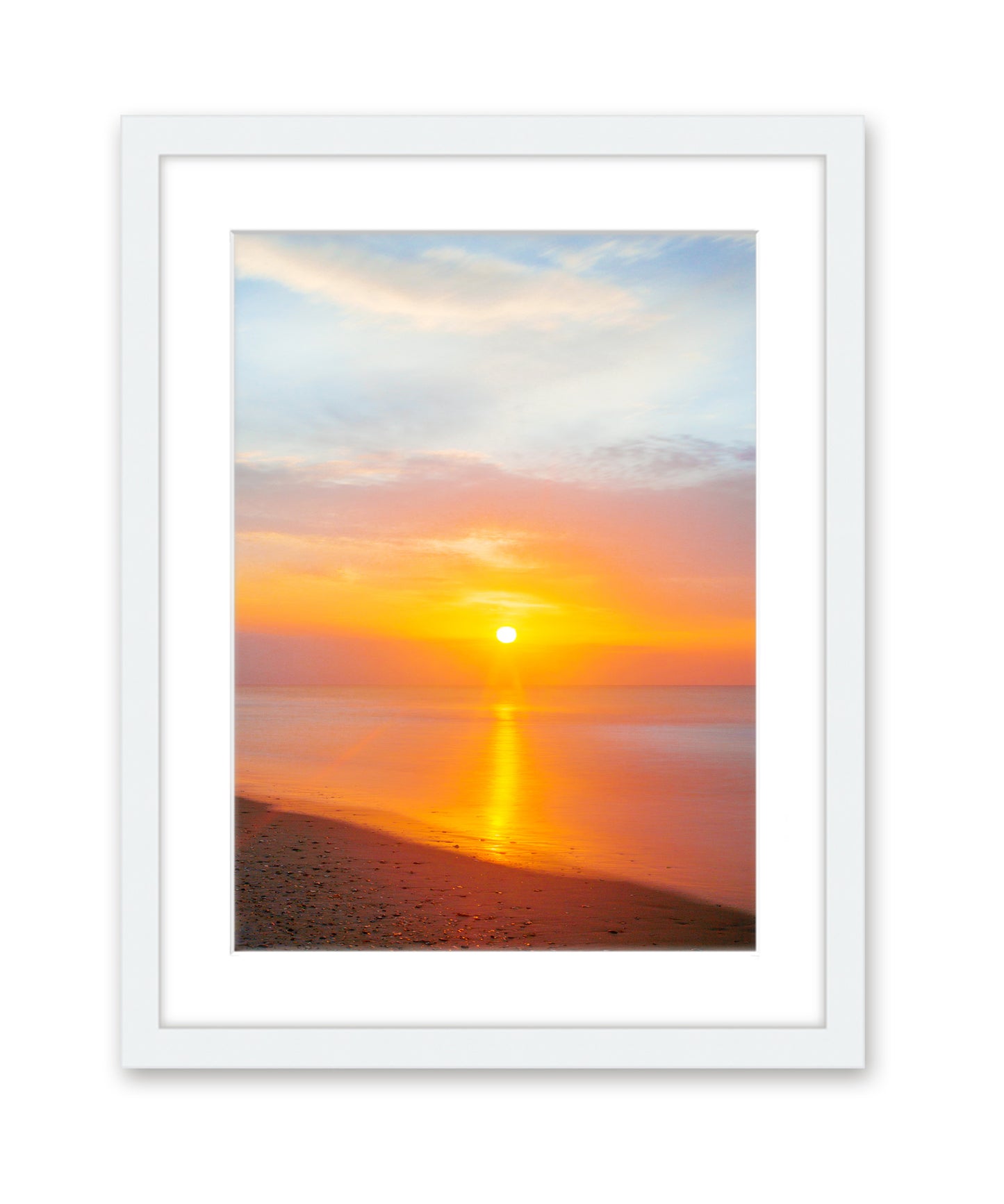 Colorful Sunrise Wrightsville Beach Photograph, White Wood Frame by Wright and Roam