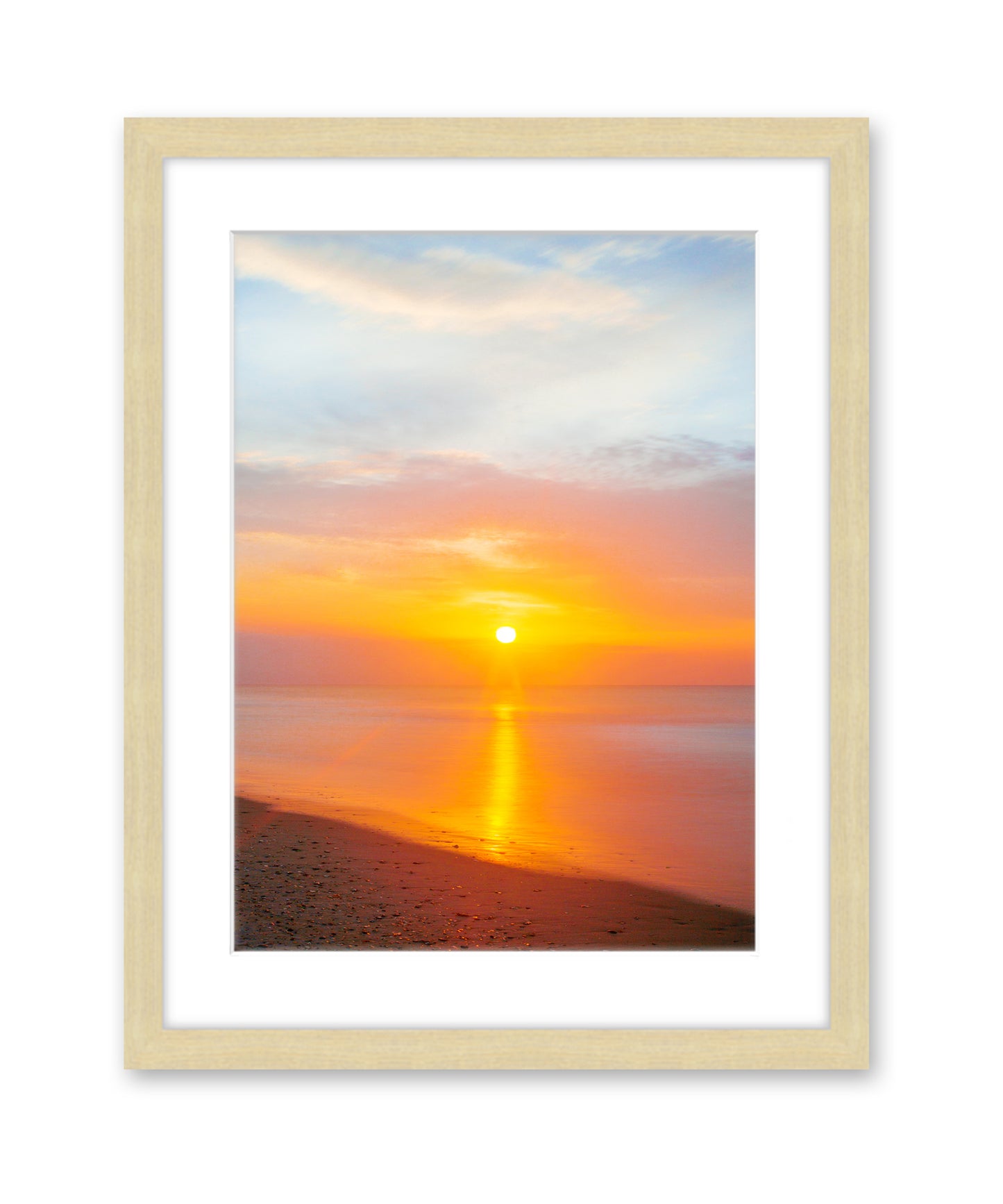 Colorful Sunrise Wrightsville Beach Photograph, Natural Wood Frame by Wright and Roam