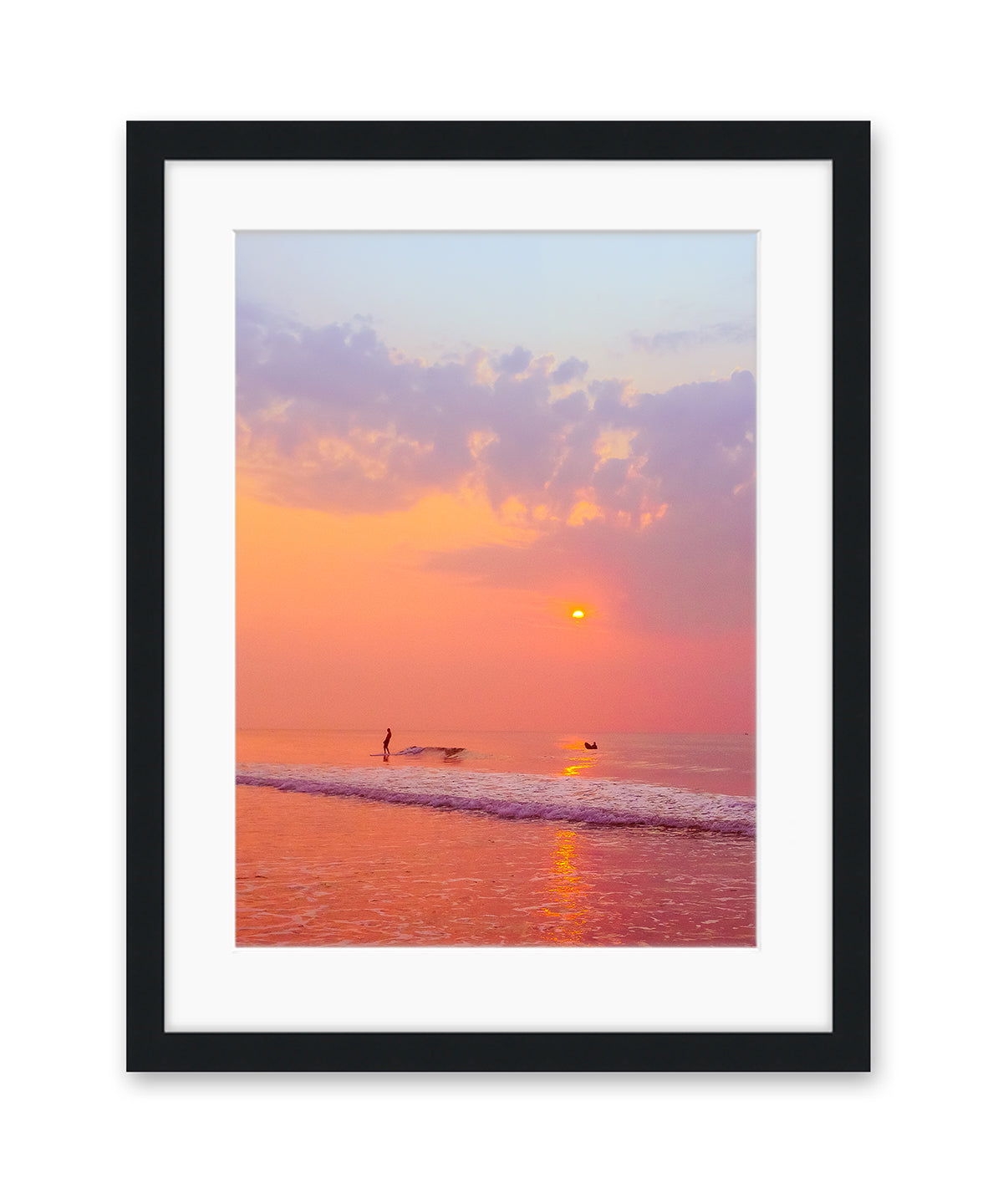 sunrise surf beach print, black frame