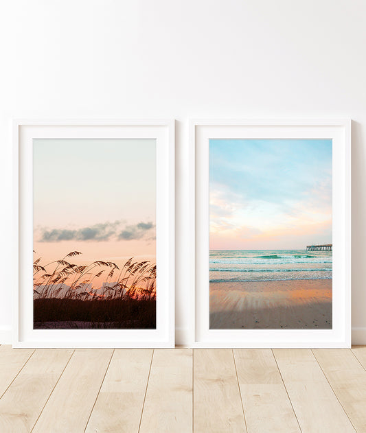 set of 2 sunset tropical beach photographs, wright and roam
