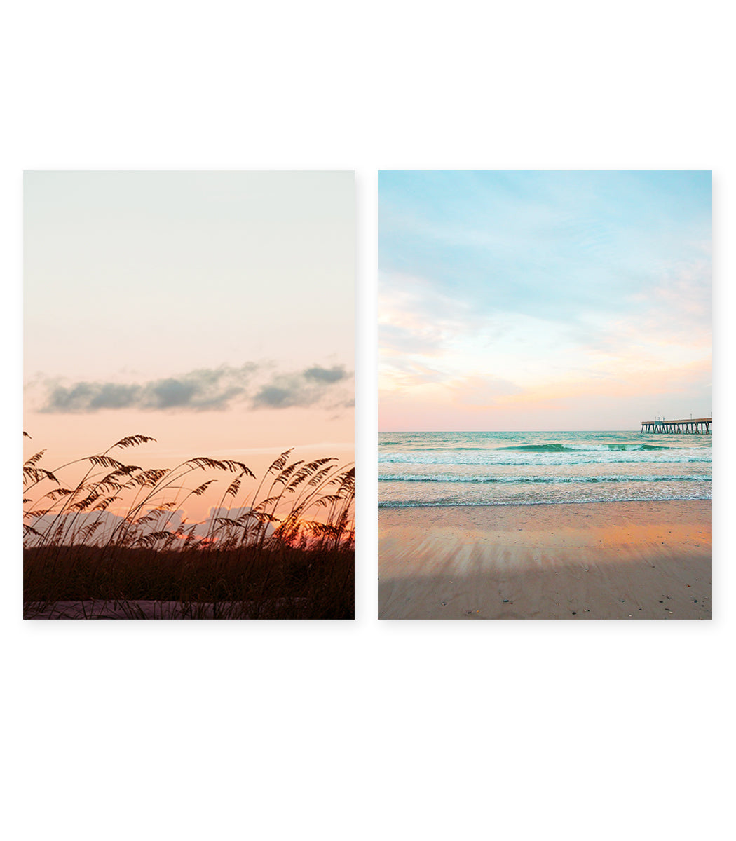 set of 2 sunset tropical beach prints, Wright and Roam