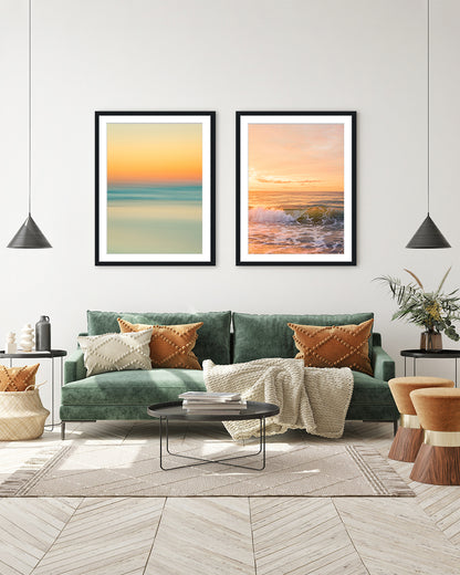 modern living room, large framed wall art photographs