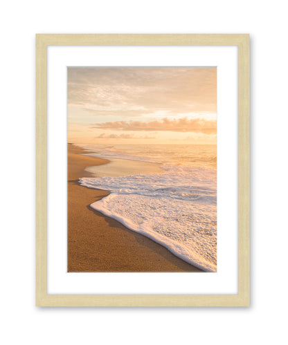 warm golden sunrise beach print wright and roam natural wood frame