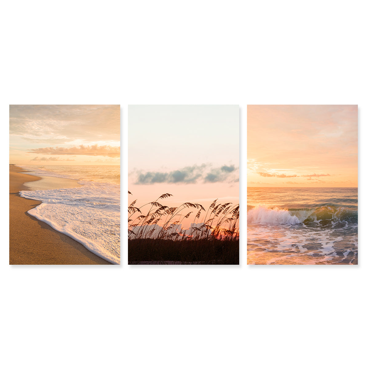warm sunset beach photograph, set of 3 by Wright and Roam