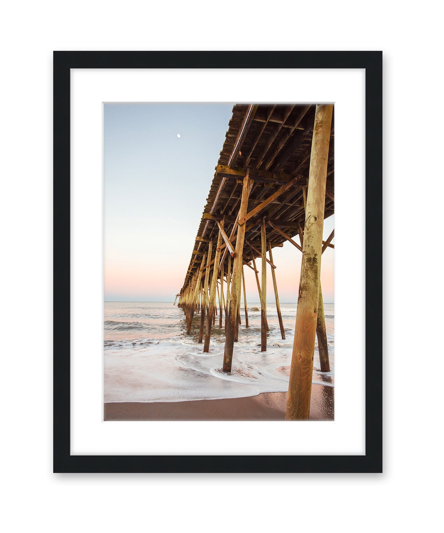 Warm Pier Sunset Beach Photograph, Black Frame, Wright and Roam