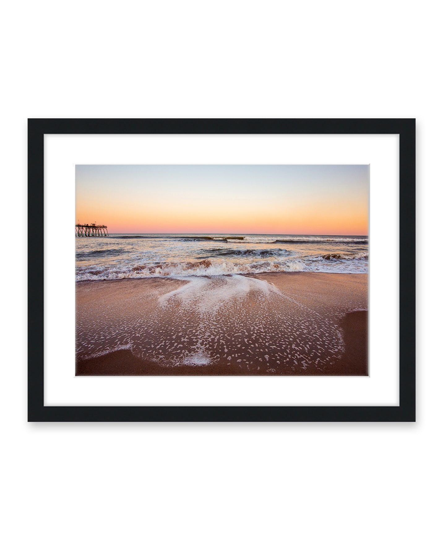 warm summer sunset Carolina beach photograph, black frame by Wright and Roam