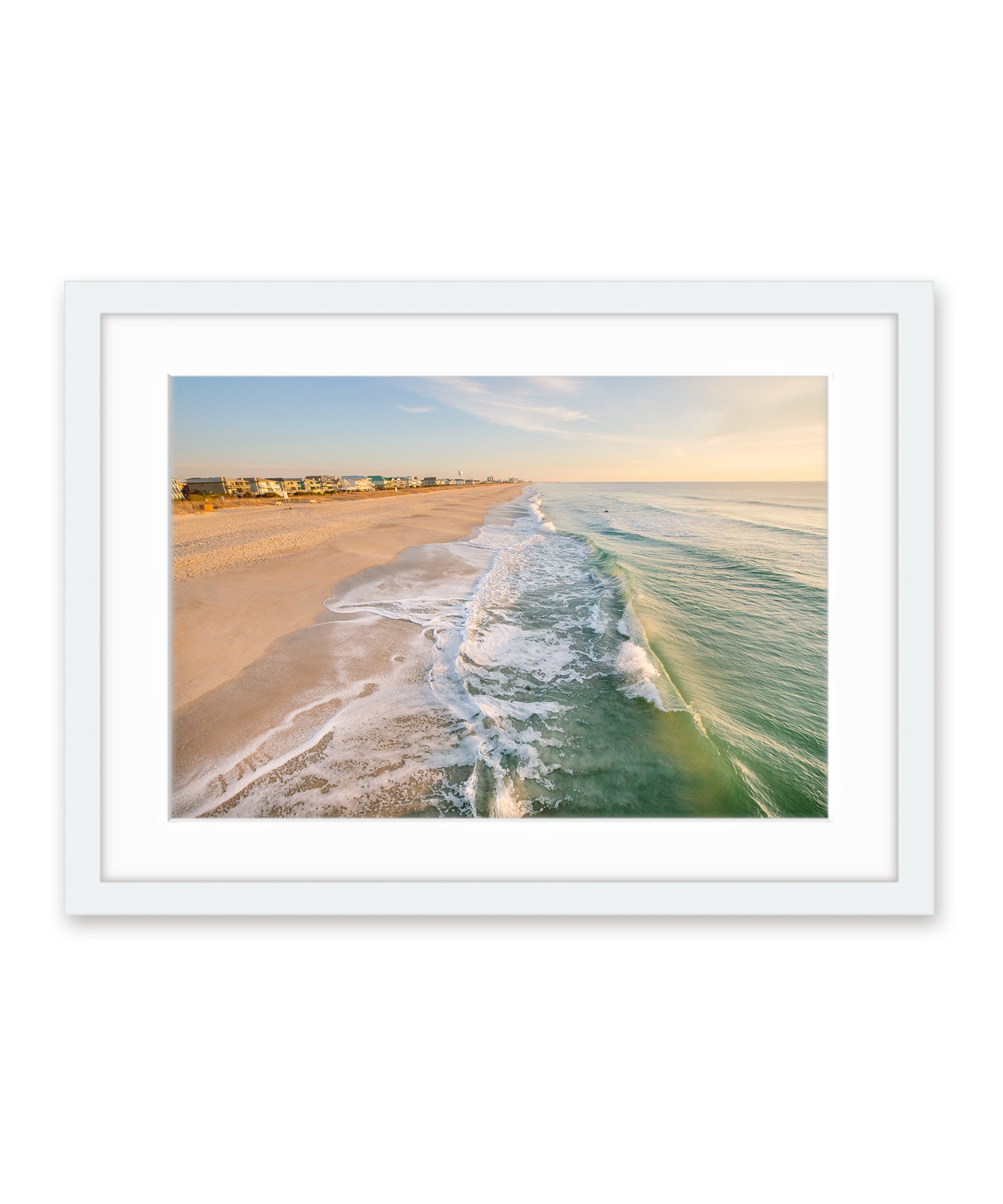 wrightsville beach, aerial ocean photograph, white frame