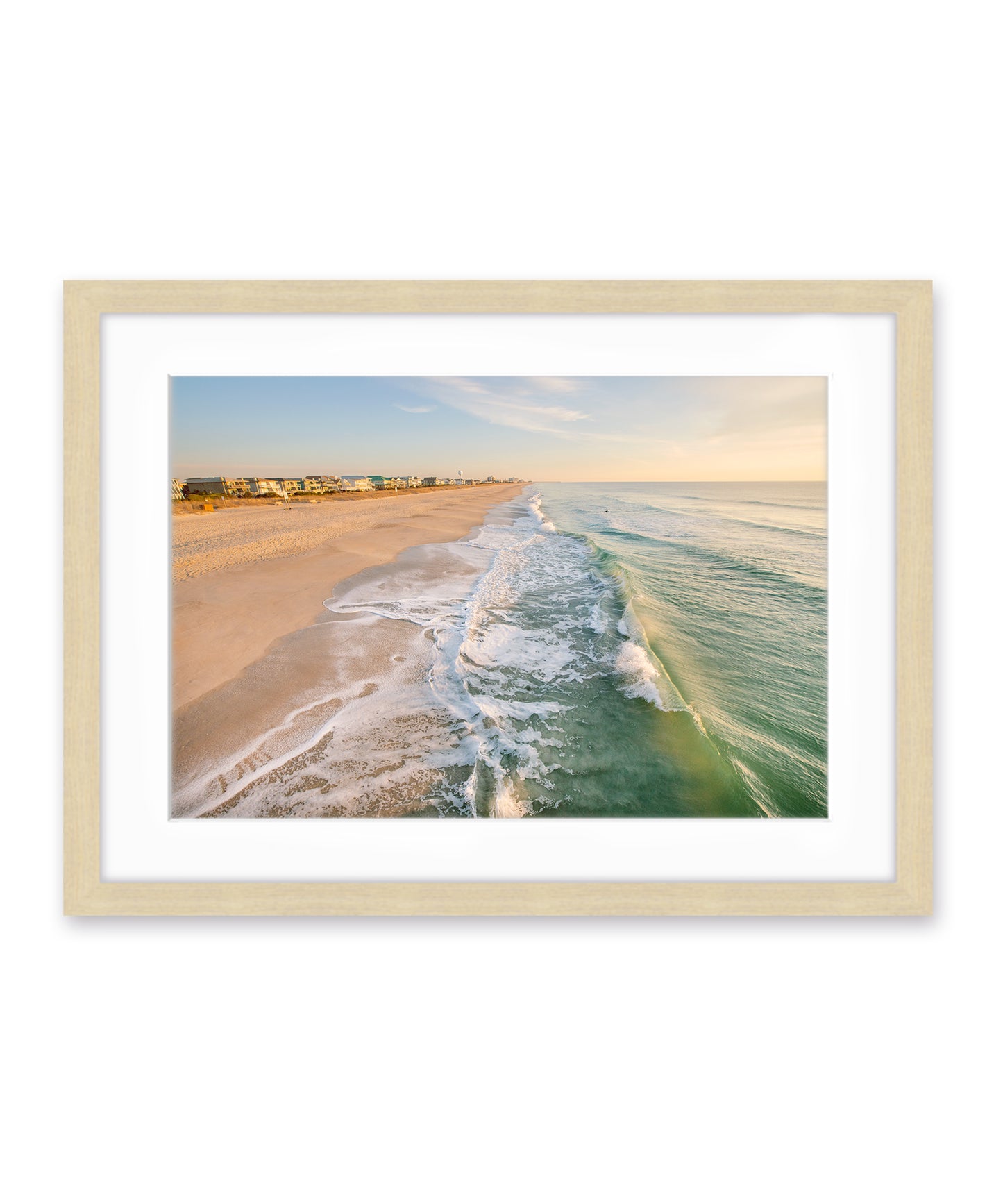 wrightsville beach, aerial ocean photograph, wood frame