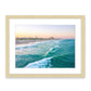 teal aerial Wrightsville beach photograph, natural wood frame by Wright and Roam