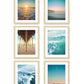 set of 6 teal and yellow sunset beach photographs, Natural Wood Frame, Wright and Roam