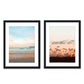 set of 2 sunset tropical beach photographs, black wood frame, Wright and Roam