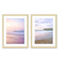 set of 2 pastel pink sunrise beach prints, Natural Wood Frame by Wright and Roam