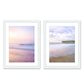 set of 2 pastel pink sunrise beach prints, White Wood Frame by Wright and Roam