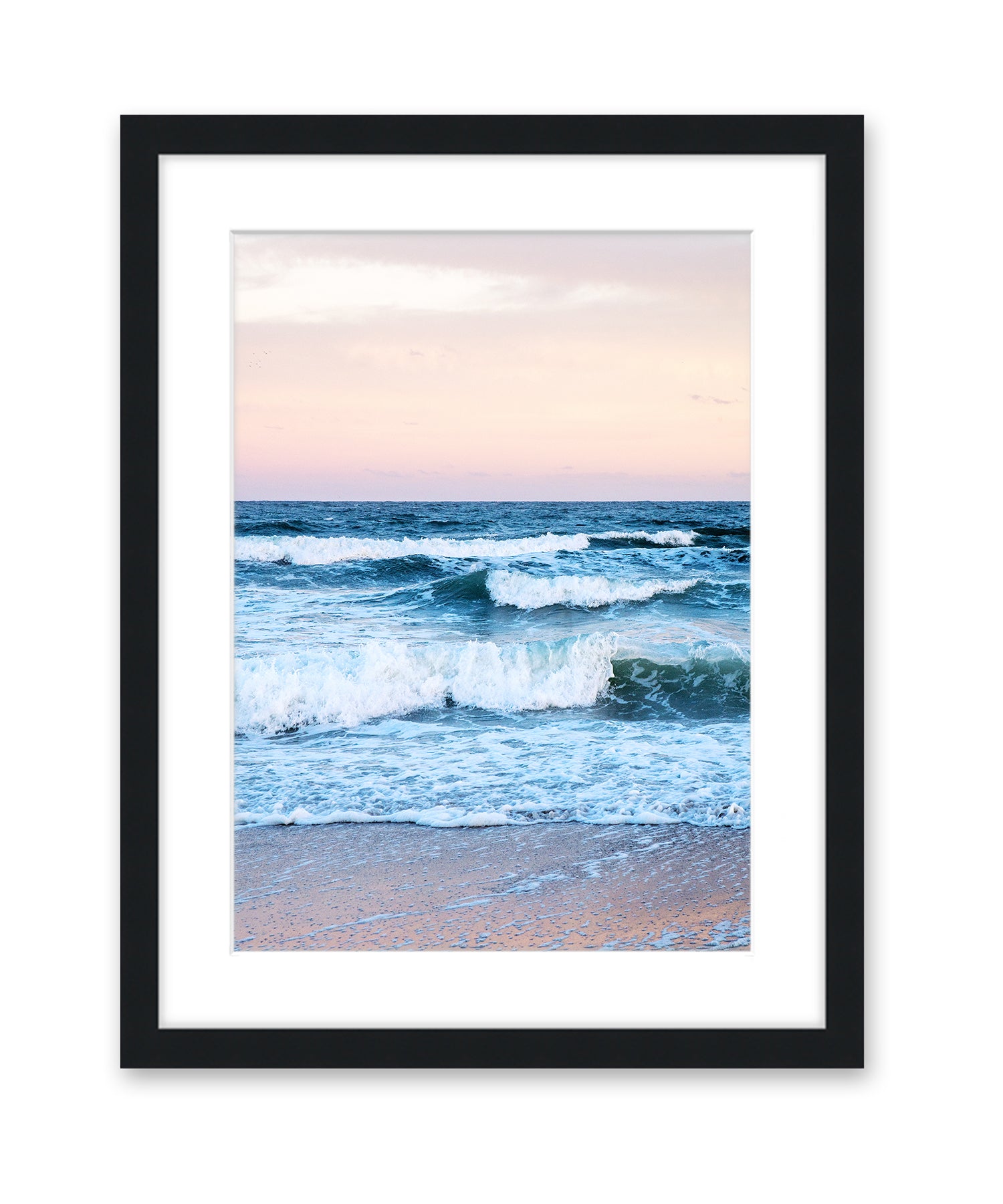 Sunset Blue Waves Wrightsville Beach Photograph, Black Wood Frame, By Wright and Roam