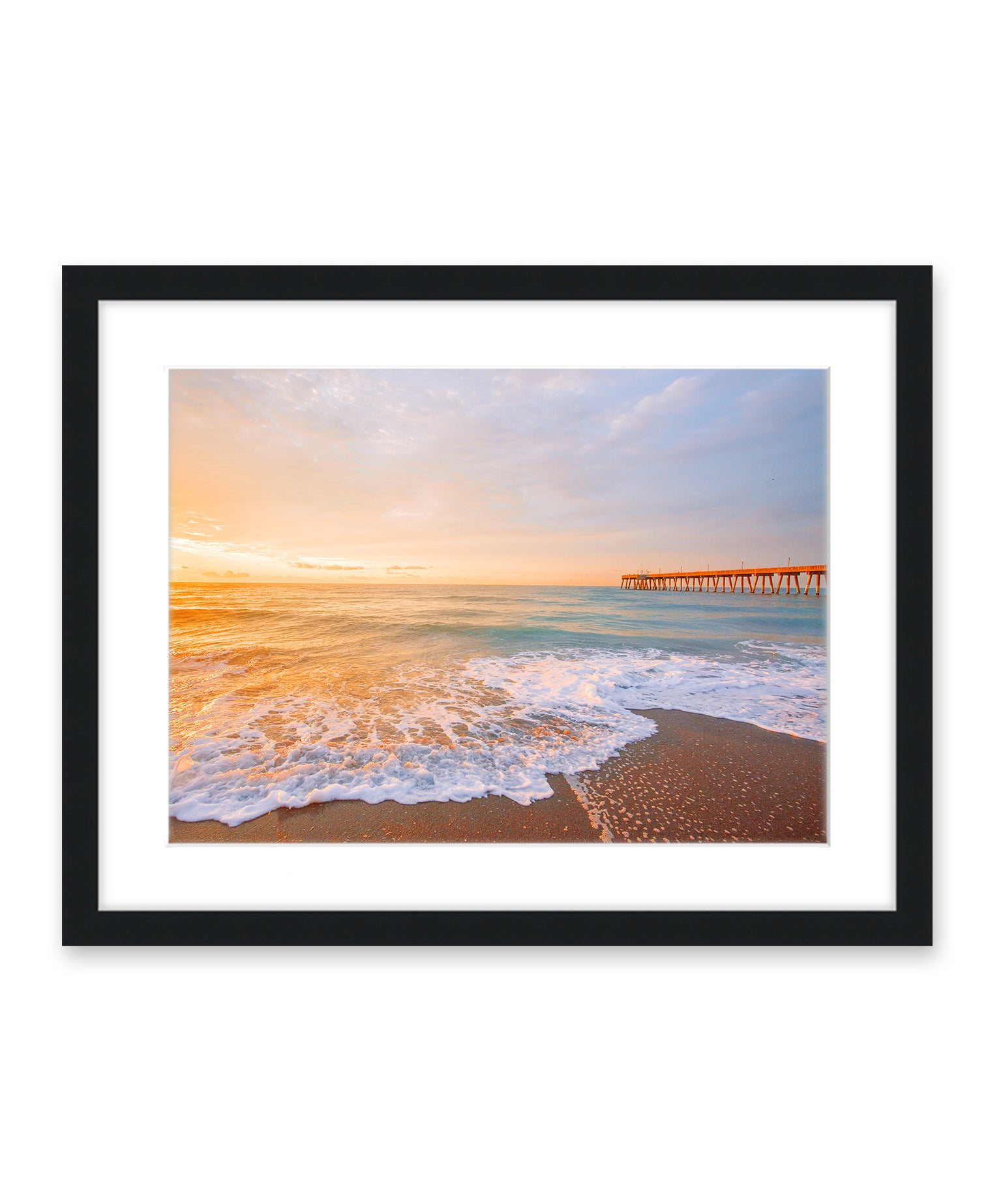 Sunny Colorful Sunrise Wrightsville Beach Photograph, Black Wood Frame by Wright and Roam