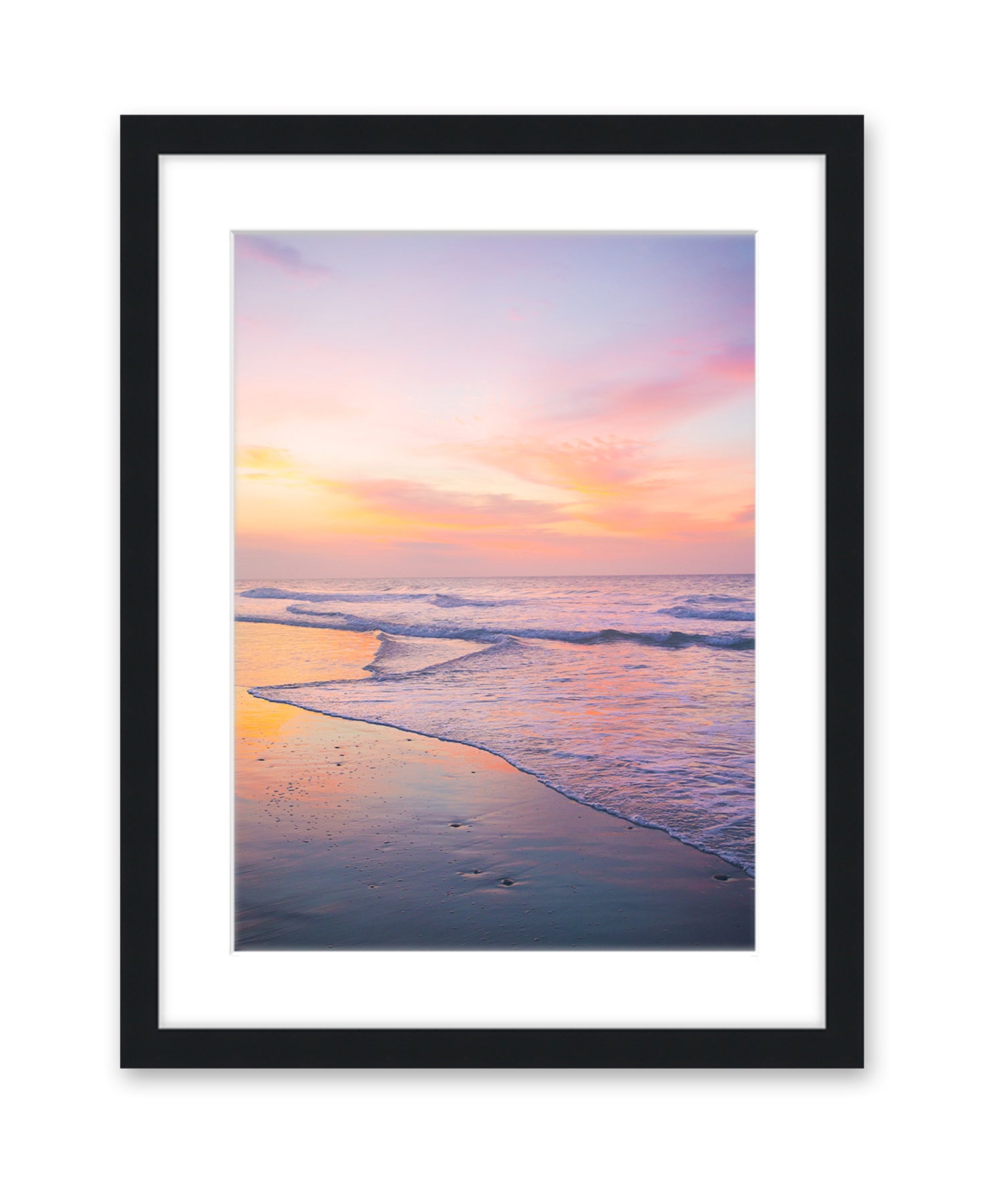 Pink Sunrise Beach Photograph, Black Frame by Wright and Roam