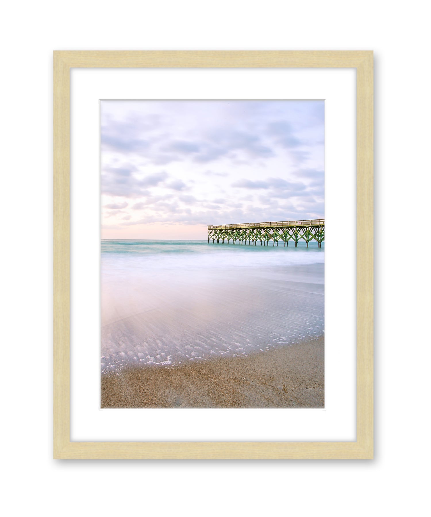 Light Purple Sunset Beach Print, Natural Wood Frame, by Wright and Roam