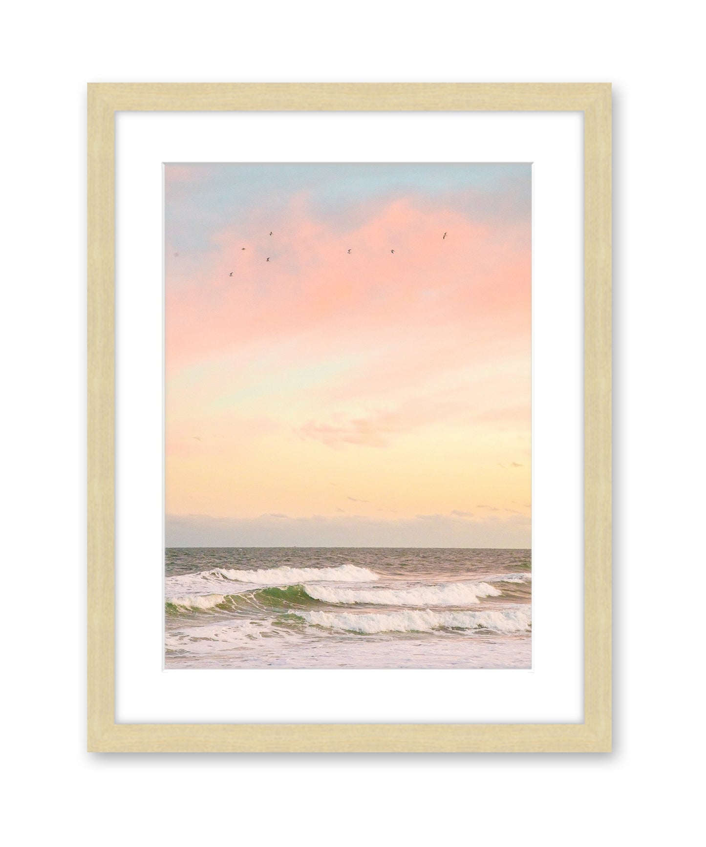 Pastel Warm Sunset Wrightsville Beach Photograph, Natural Wood Frame by Wright and Roam