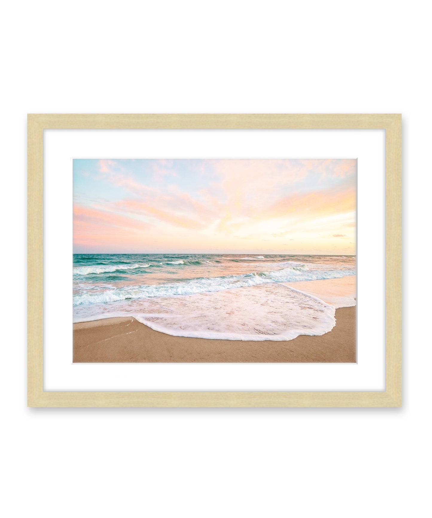 Pastel Colorful Sunset Wrightsville Beach Photograph, Natural Wood Frame by Wright and Roam